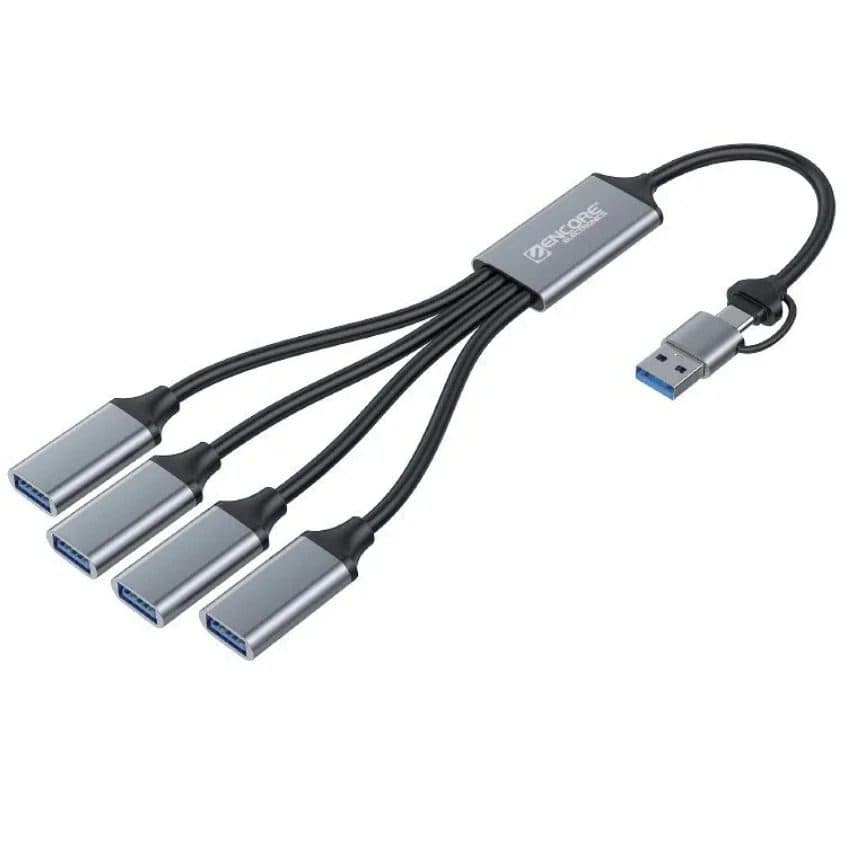 HUB USB TIPO C/A de 4 PORTS USB3.0 FLEXIBLE ENCORE marca Encore Electronics - Docking HUB Multipuerto USB | Tipo C