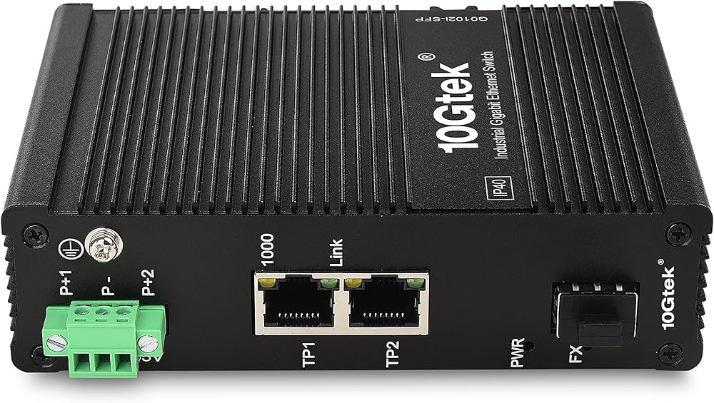 Switch Industrial IP40, 2 Port Gigabit Ethernet Switch + 1 SFP for transceiver 1G up 20Km, DIN-Rail Mount - 10Gtek
