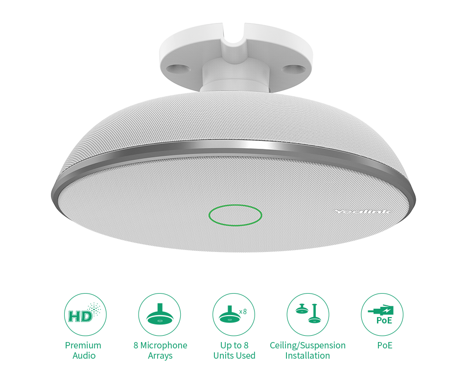 Yealink VCM38 Micrófono de techo, sonido 360°, cobertura 40 m2, sonido profesional