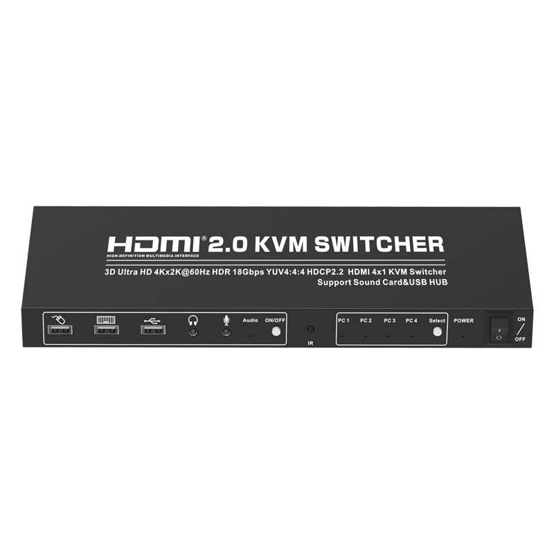 KVM Switch HDMI 2.0 para 4 Computadoras con 1 Monitor, 1 teclado y 1 Mouse USB, 4K@60Hz 