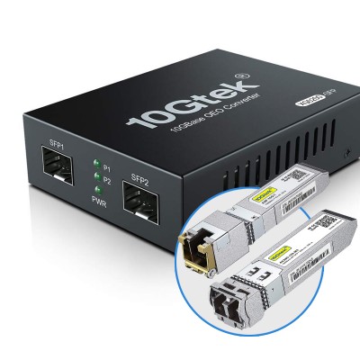Media Converter 10G SFP+ con 2 SFP+ con 01 Modulo 10Gb RJ45 30mt y 01 Modulo Fibra10Gb LR Monomodo 10Km Duplex LC