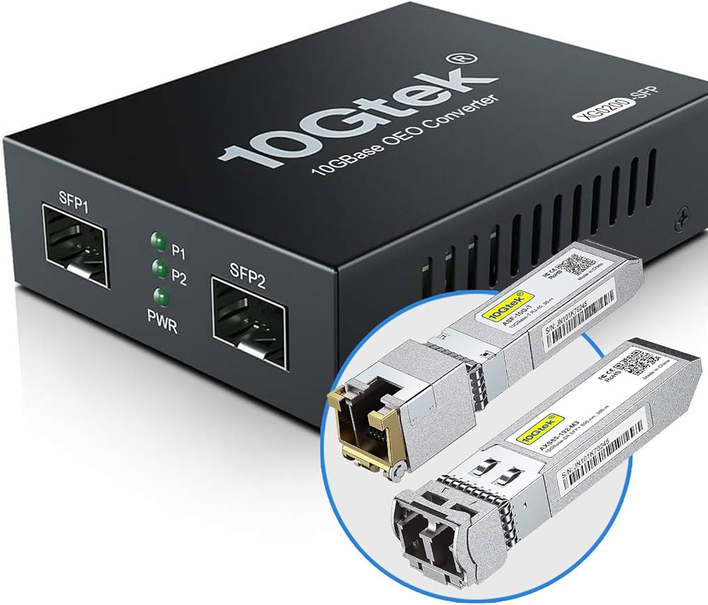 Media Converter 10G SFP+ con 2 SFP+ con 01 Modulo 10Gb RJ45 30mt y 01 Modulo Fibra10Gb SR Multimodo 300M Duplex LC