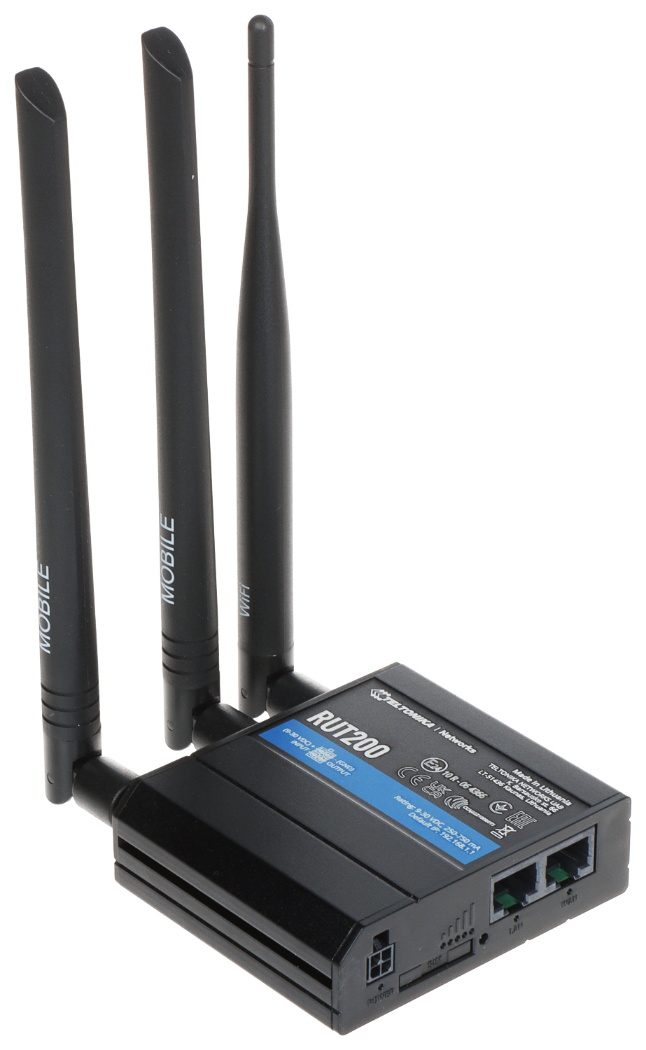 Enrutador IoT inalámbrico Teltonika RUT200 Industrial IP30 LTE Wifi 4G - Negro