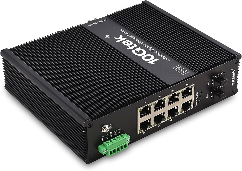 Switch Industrial IP40, 8P Gigabit Ethernet  + 2 SFP for transceiver 1Gb up 20Km, DIN-Rail Mount - 10Gtek