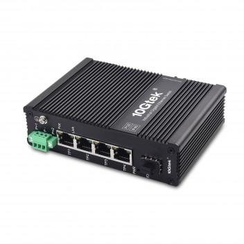 Switch Industrial IP40, 4P Gigabit Ethernet Switch  POE 802.3af/at + 1 SFP for transceiver 1Gb up 20Km, DIN-Rail Mount - 10Gtek