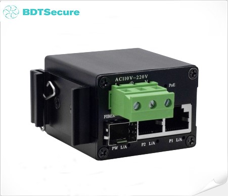 Media Converter Industrial 2-Port 10/100/1000T 802.3at PoE + 1-Port SFP   DIN-Rail 220V directo AC